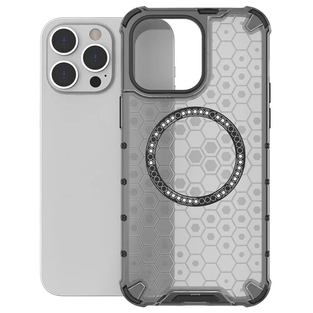 Coque MagSafe pour Apple iPhone 14 Pro, Techsuit, HoneyComb Shield, Blanche
