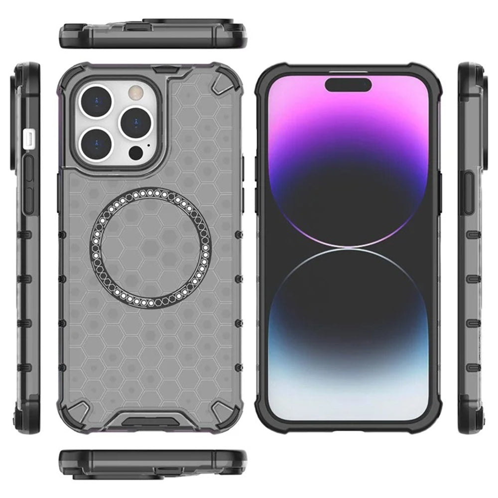 Coque MagSafe pour Apple iPhone 14 Pro, Techsuit, HoneyComb Shield, Blanche