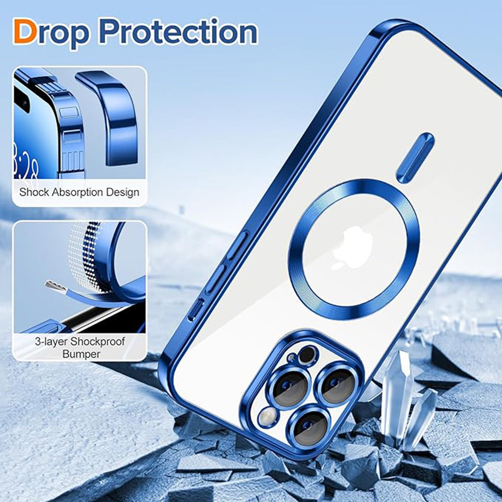 Coque MagSafe pour Apple iPhone 14 Pro, Techsuit, Luxury Crystal, Bleu Foncé