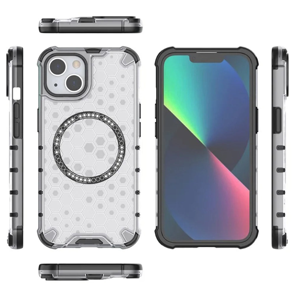 Coque MagSafe pour Apple iPhone 14, Techsuit, HoneyComb Shield, Blanche