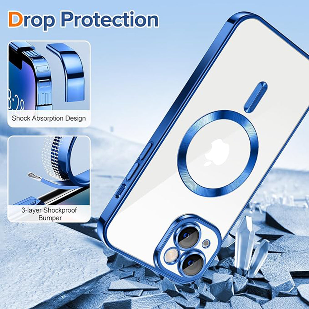 Coque MagSafe pour Apple iPhone 14, Techsuit, Luxury Crystal, Bleu Foncé