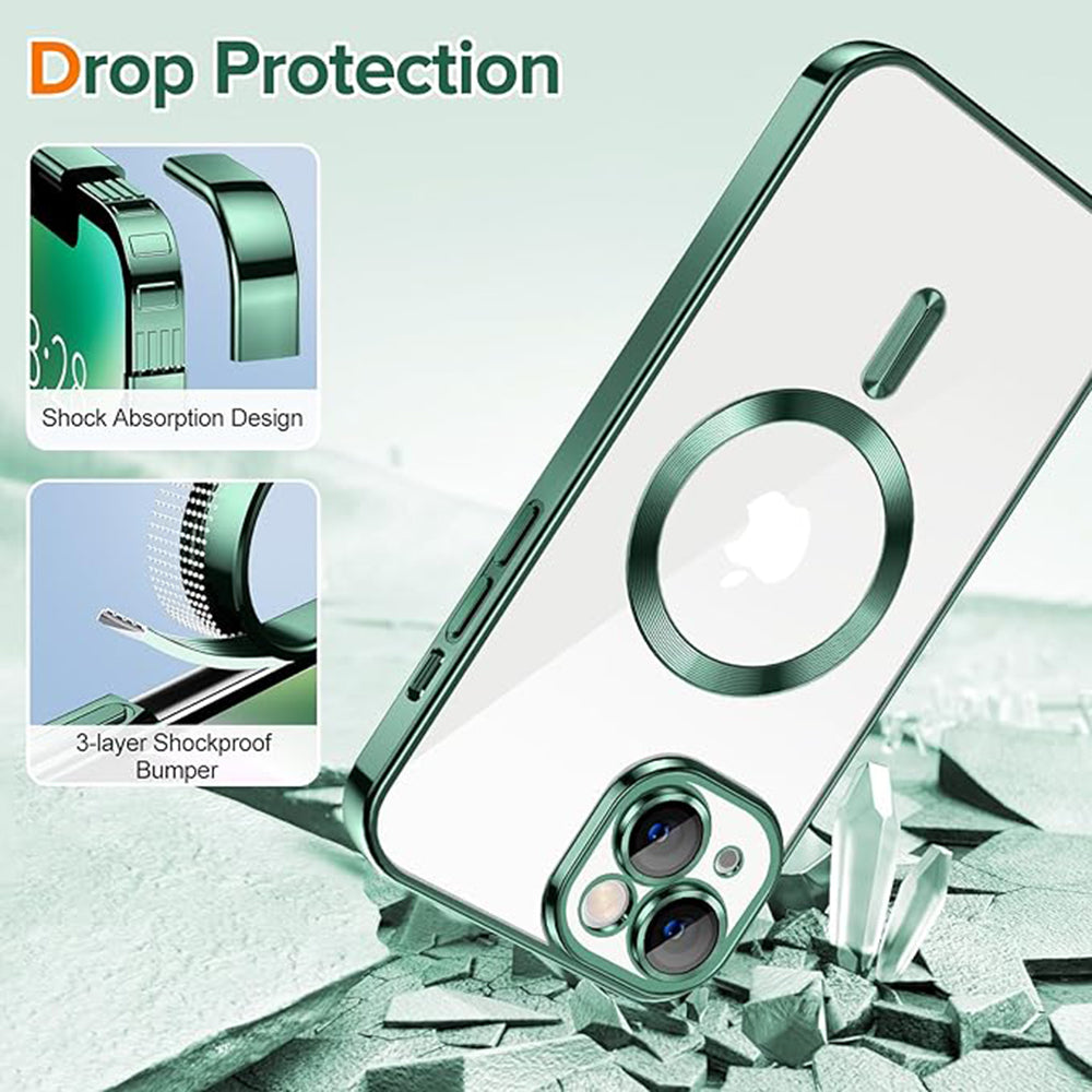 Coque MagSafe pour Apple iPhone 14, Techsuit, Luxury Crystal, Vert Foncé