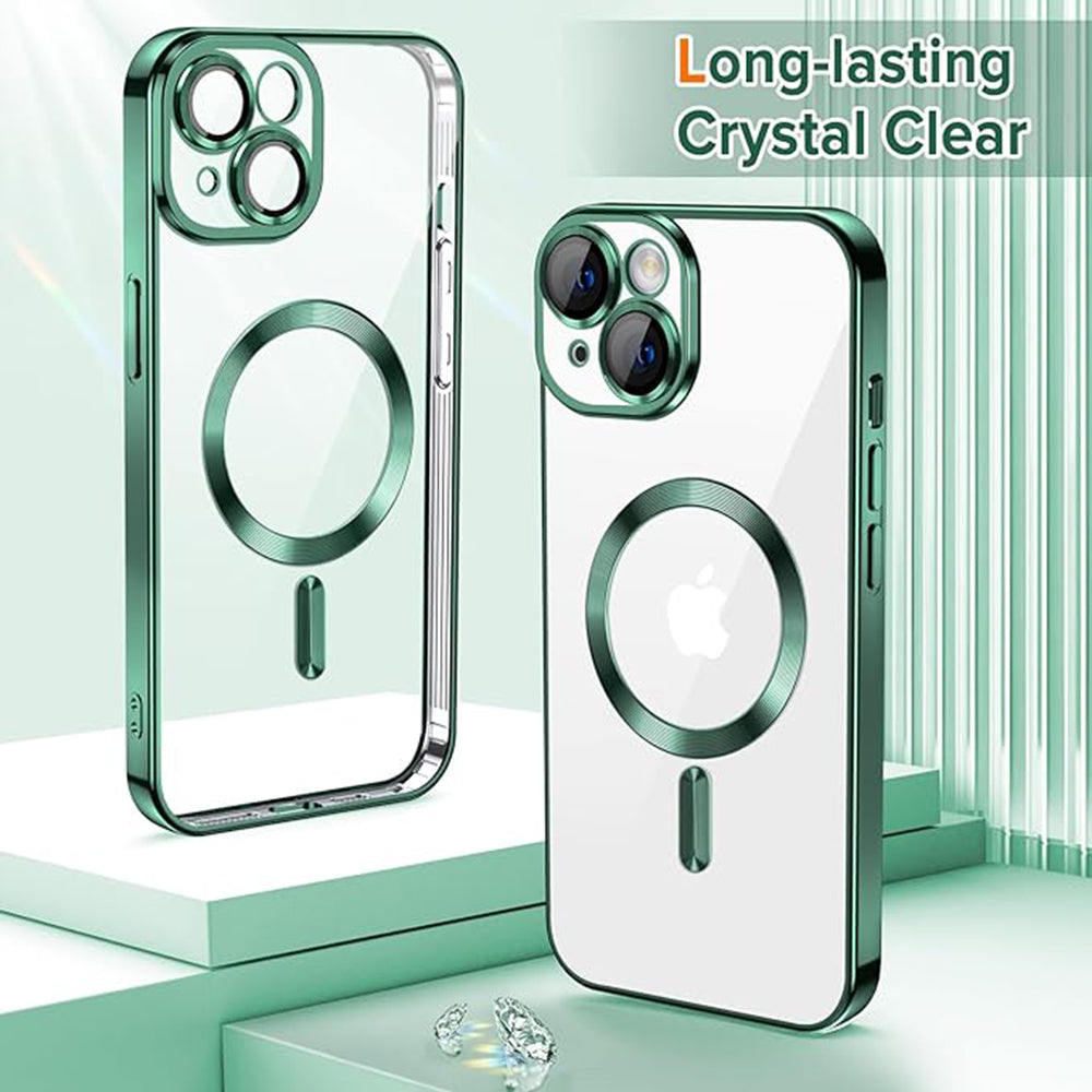Coque MagSafe pour Apple iPhone 14, Techsuit, Luxury Crystal, Vert Foncé