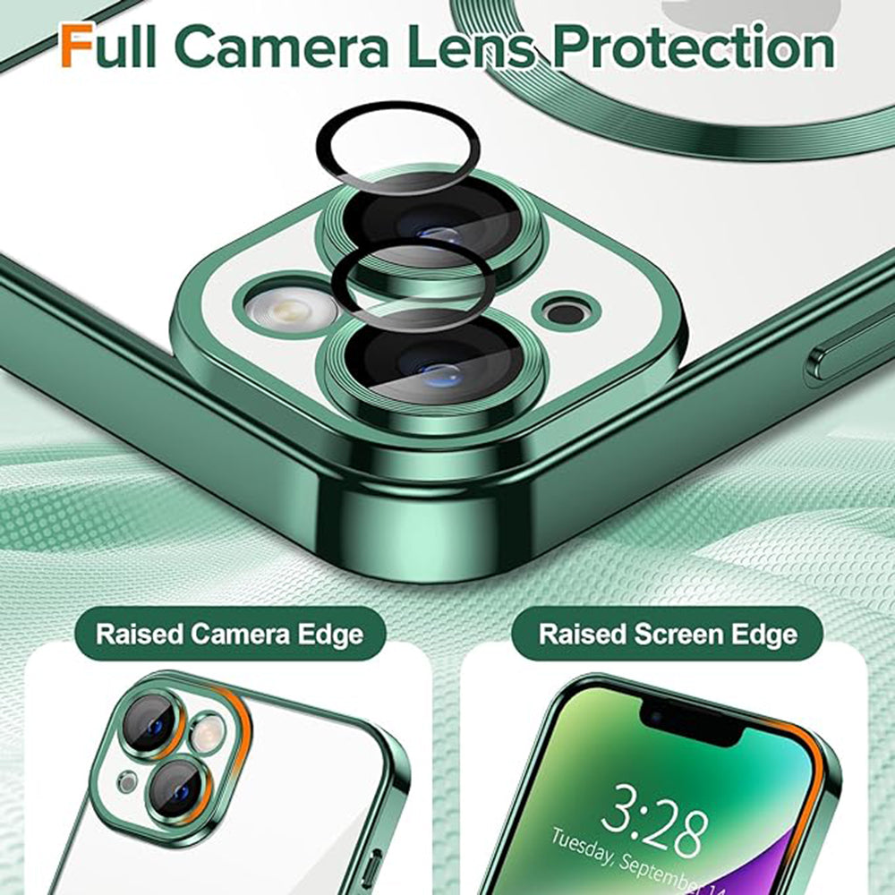 Coque MagSafe pour Apple iPhone 14, Techsuit, Luxury Crystal, Vert Foncé