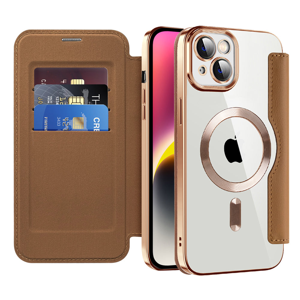 Coque MagSafe pour Apple iPhone 14, Techsuit, SmartMag Book, Marron