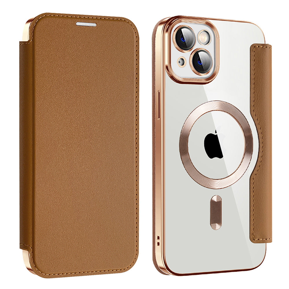 Coque MagSafe pour Apple iPhone 14, Techsuit, SmartMag Book, Marron