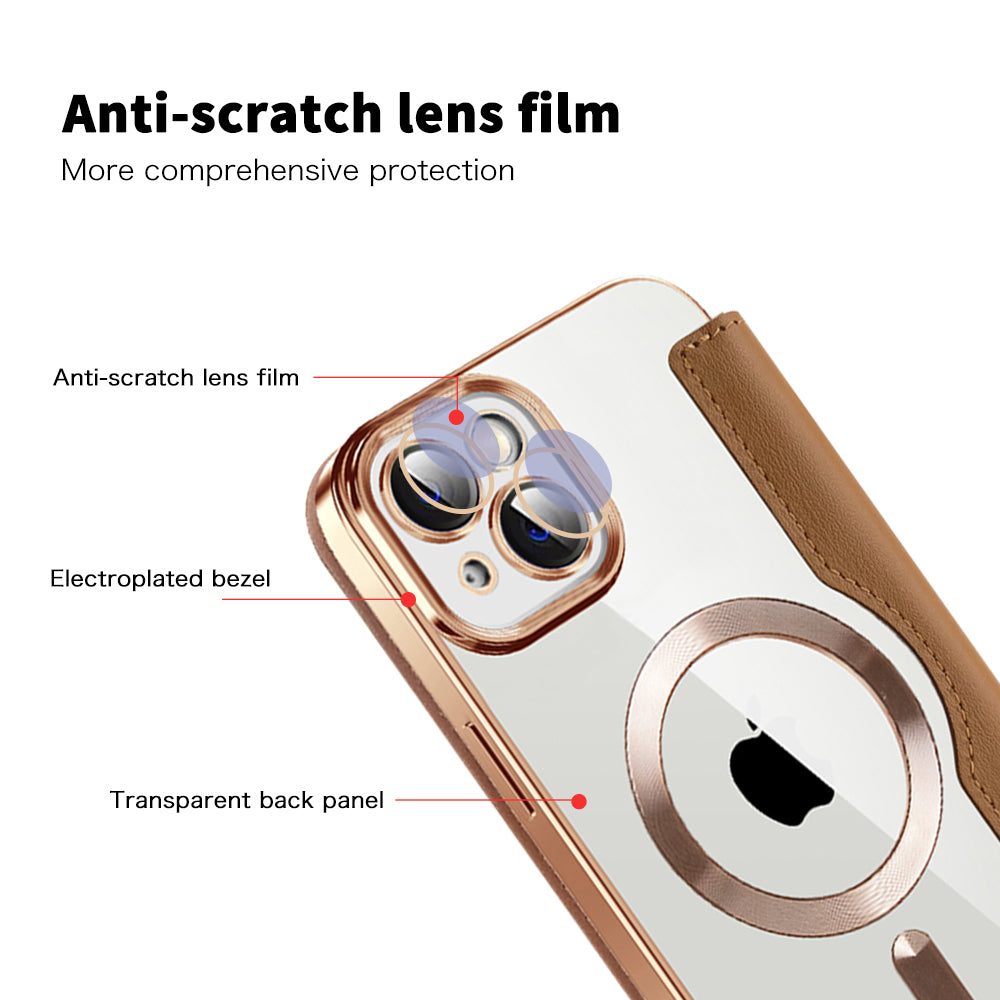 Coque MagSafe pour Apple iPhone 14, Techsuit, SmartMag Book, Marron