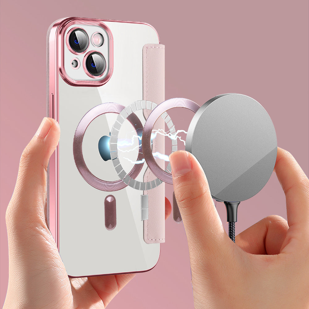 Coque MagSafe pour Apple iPhone 14, Techsuit, SmartMag Book, Rose