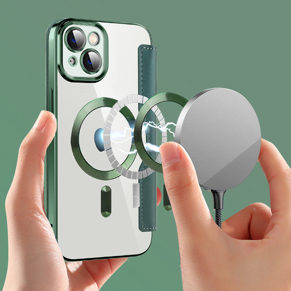 Coque MagSafe pour Apple iPhone 14, Techsuit, SmartMag Book, Vert