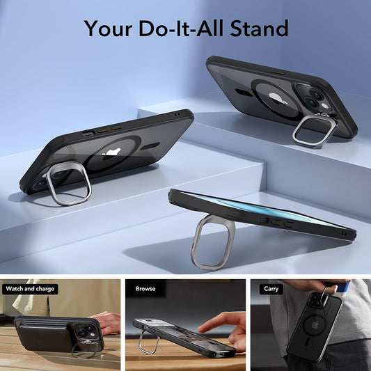 Coque MagSafe pour Apple iPhone 15, ESR, Classic Hybrid Kickstand, Noire Transparente