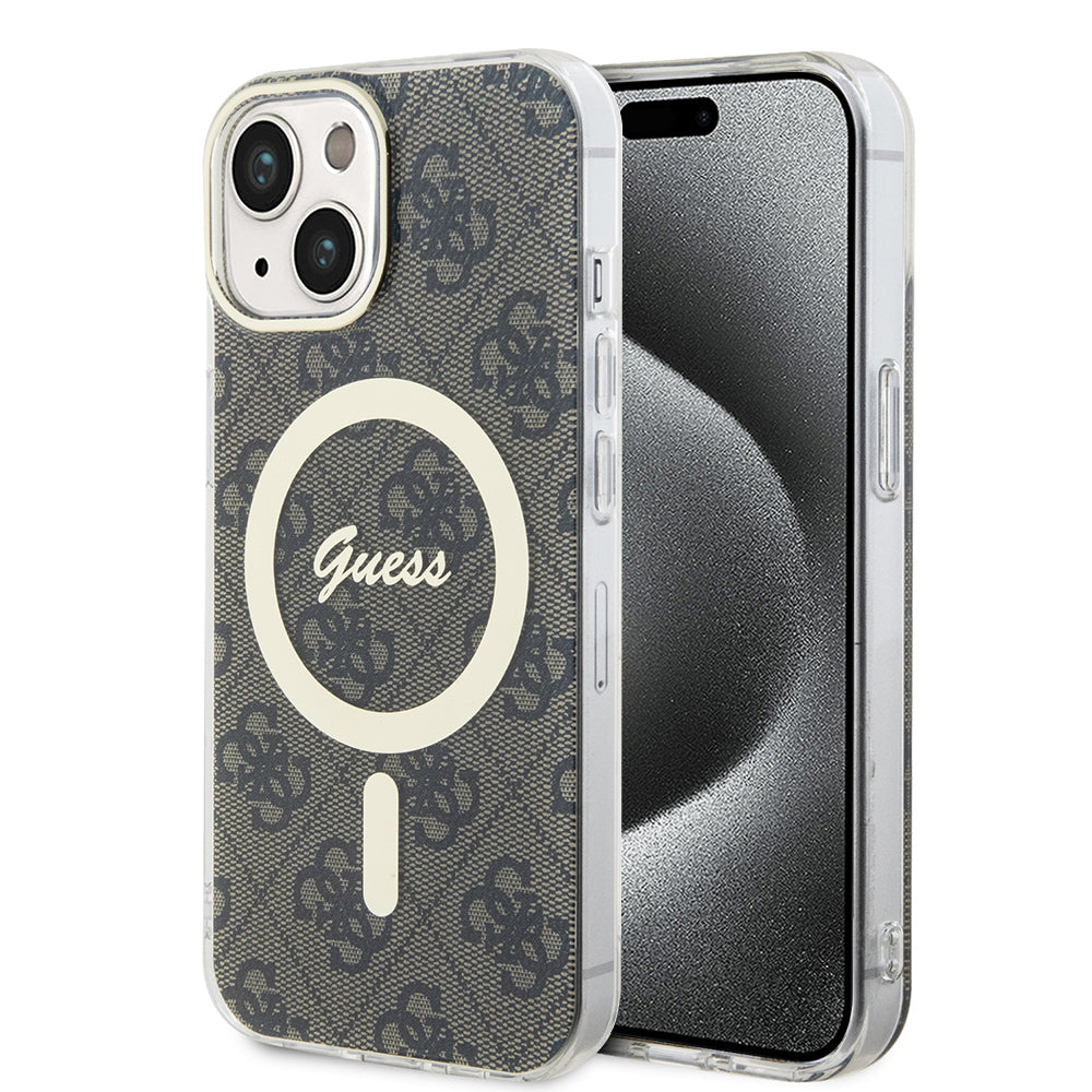 Étui MagSafe pour Apple iPhone 15, Guess, IML 4G, Marron