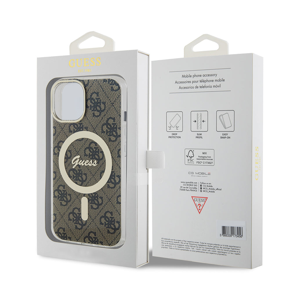 Étui MagSafe pour Apple iPhone 15, Guess, IML 4G, Marron