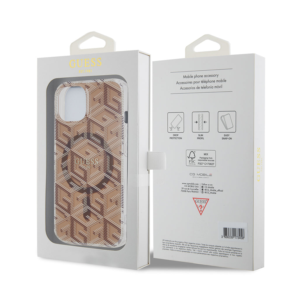 Étui MagSafe pour Apple iPhone 15, Guess, IML Gcube, Marron