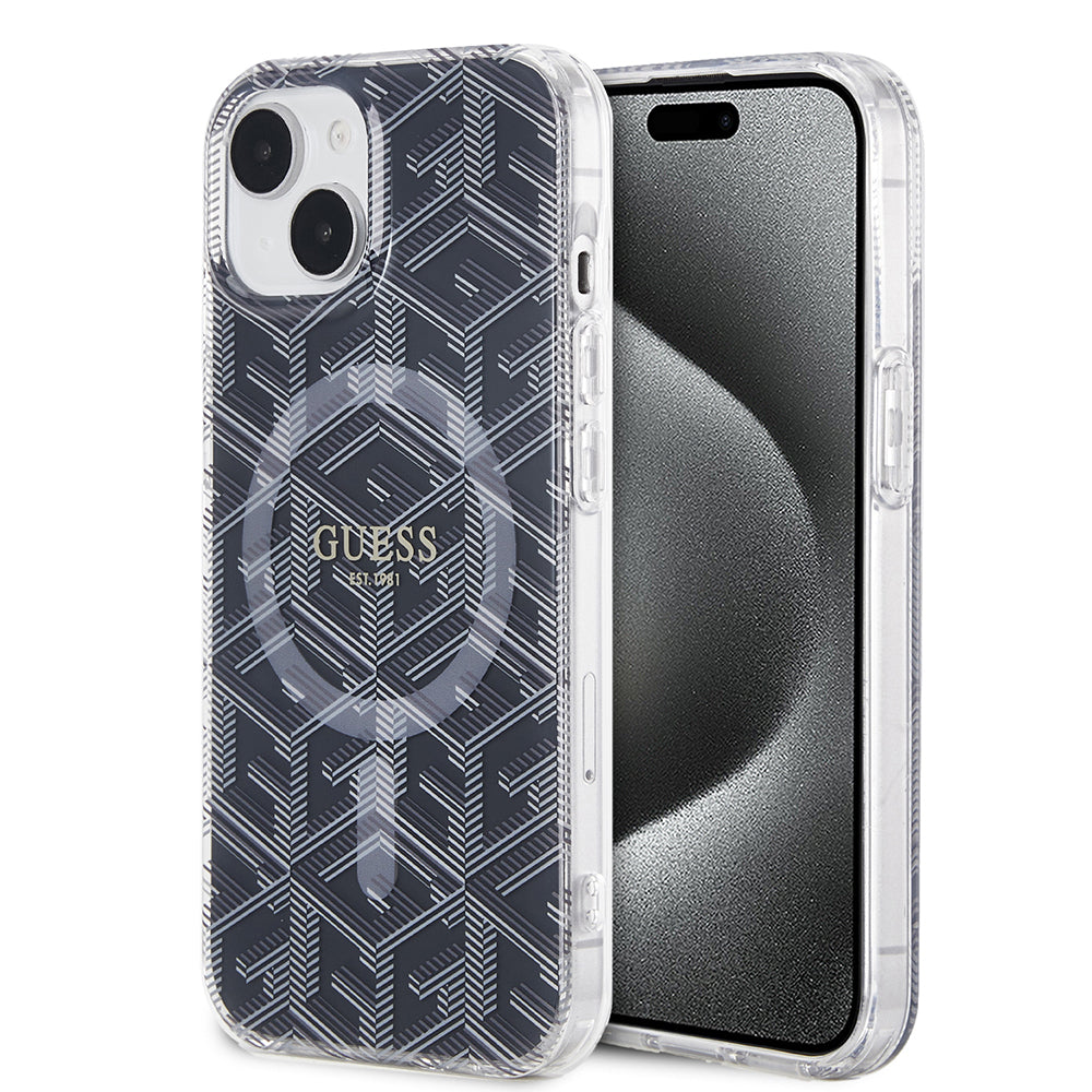 Étui MagSafe pour Apple iPhone 15, Guess, IML Gcube, Noir