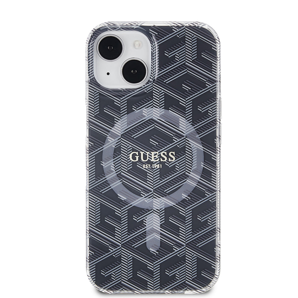 Étui MagSafe pour Apple iPhone 15, Guess, IML Gcube, Noir