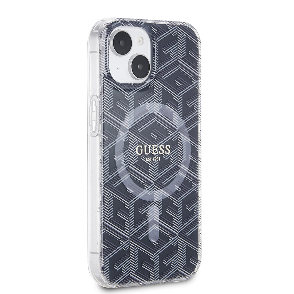 Étui MagSafe pour Apple iPhone 15, Guess, IML Gcube, Noir