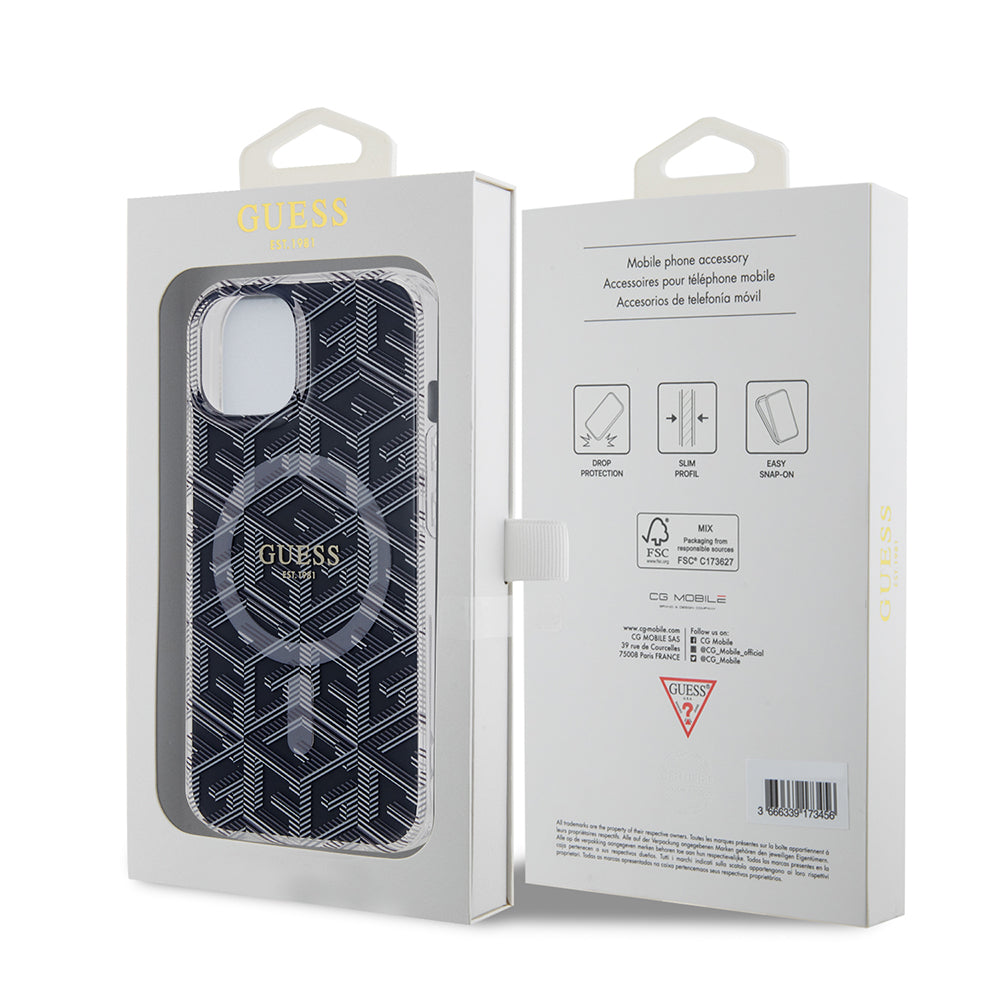 Étui MagSafe pour Apple iPhone 15, Guess, IML Gcube, Noir