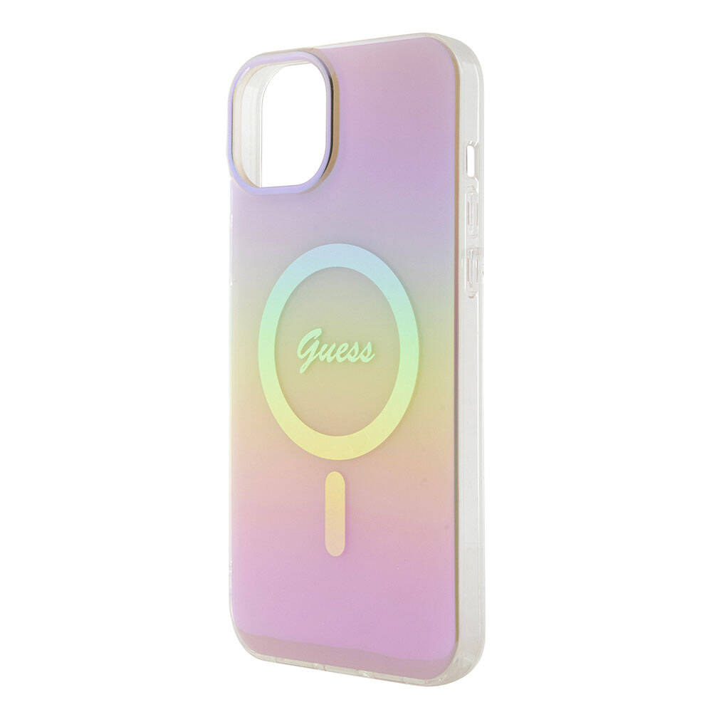 Étui MagSafe pour Apple iPhone 15, Guess, IML Iridescent Script, Rose GUHMP15SHITSP