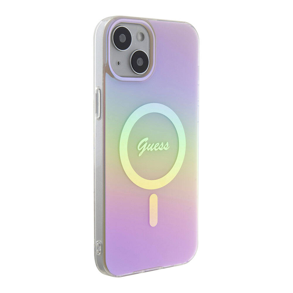 Étui MagSafe pour Apple iPhone 15, Guess, IML Iridescent Script, Rose GUHMP15SHITSP