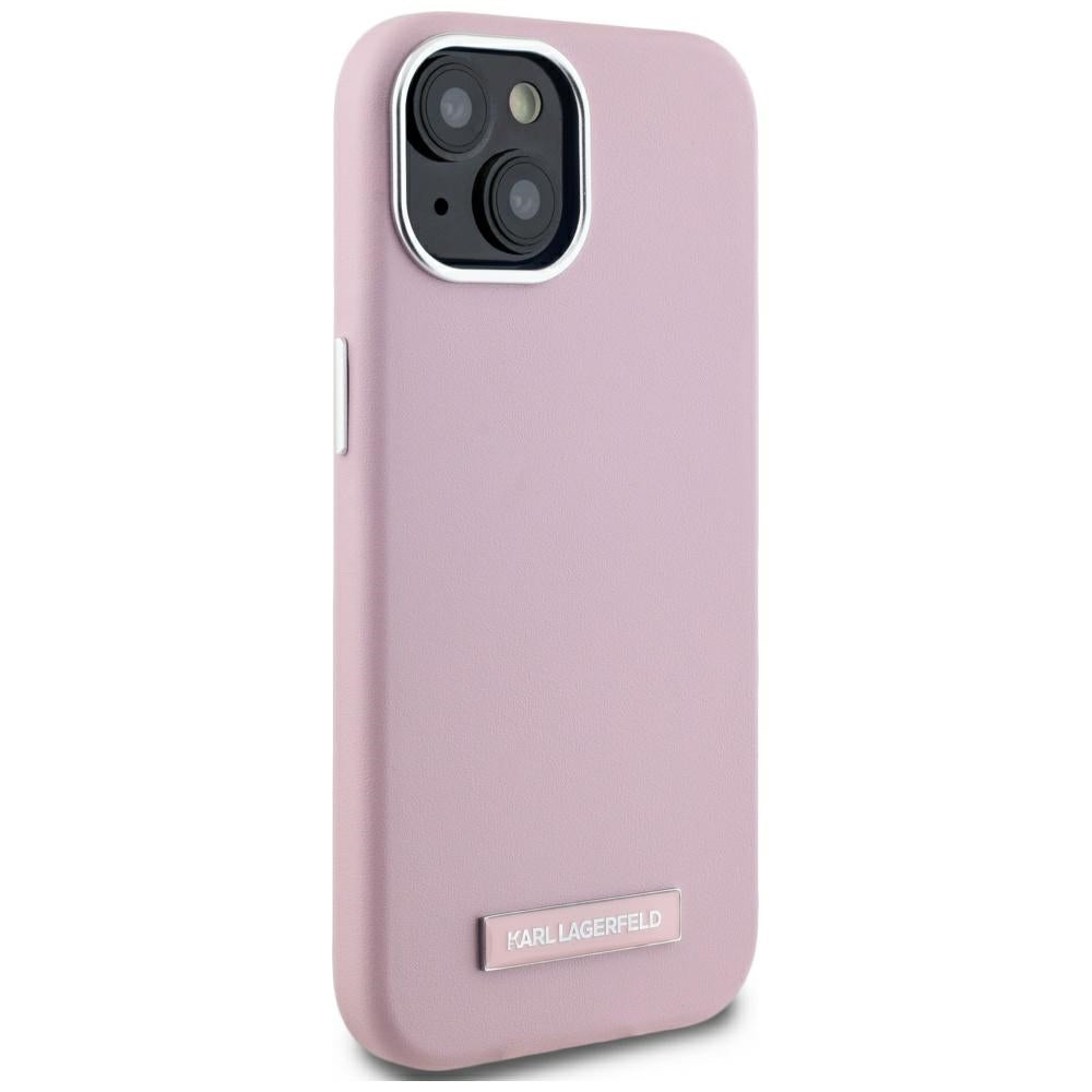Coque MagSafe pour Apple iPhone 15, Karl Lagerfeld, Plaque Métallique FW, Rose