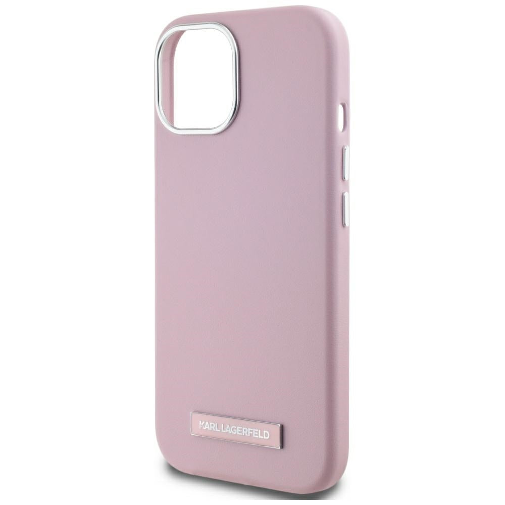 Coque MagSafe pour Apple iPhone 15, Karl Lagerfeld, Plaque Métallique FW, Rose