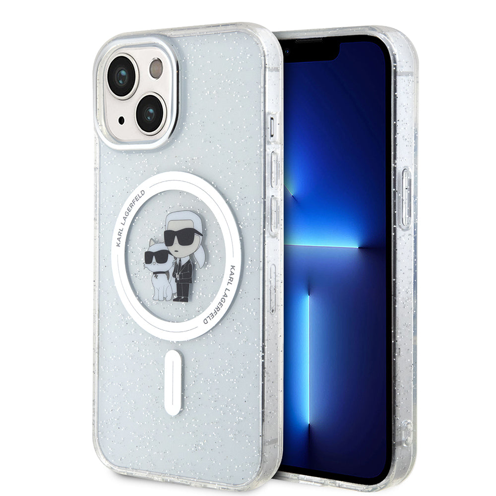 Étui MagSafe pour Apple iPhone 15, Karl Lagerfeld, Paillettes, Transparent