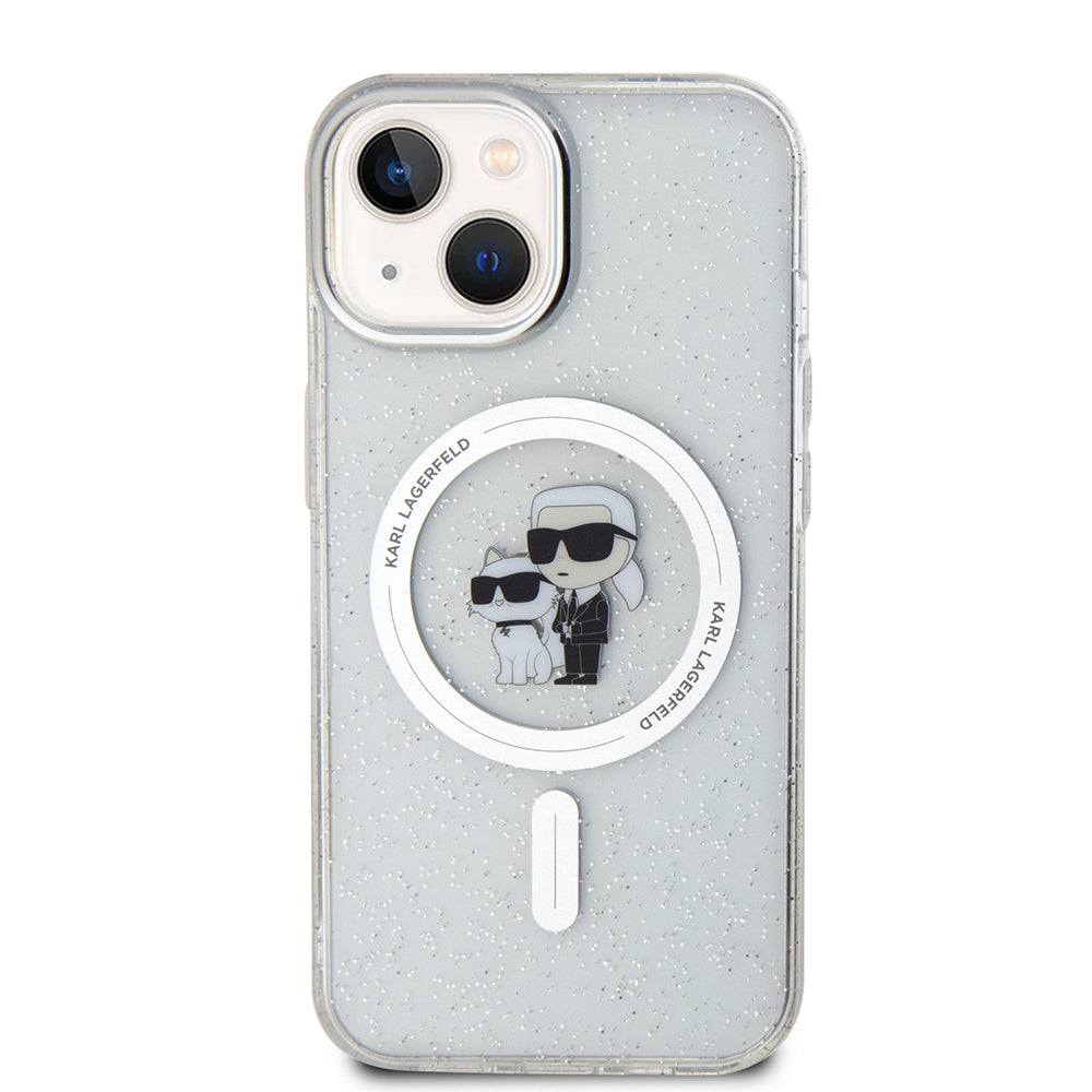 Étui MagSafe pour Apple iPhone 15, Karl Lagerfeld, Paillettes, Transparent