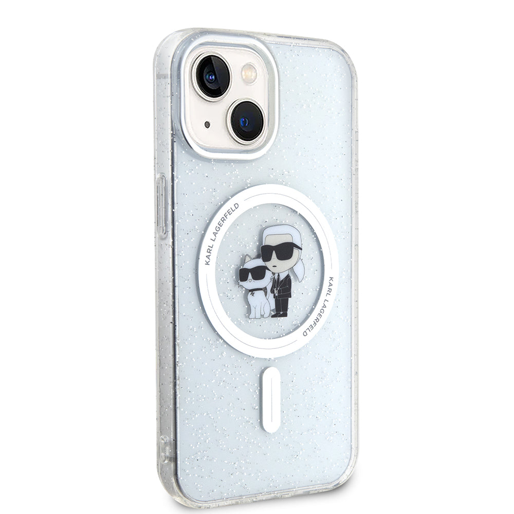 Étui MagSafe pour Apple iPhone 15, Karl Lagerfeld, Paillettes, Transparent