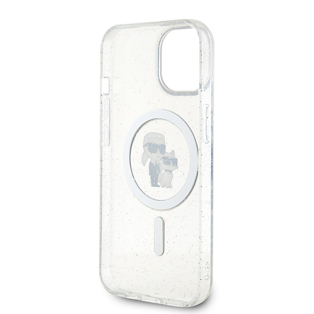 Étui MagSafe pour Apple iPhone 15, Karl Lagerfeld, Paillettes, Transparent