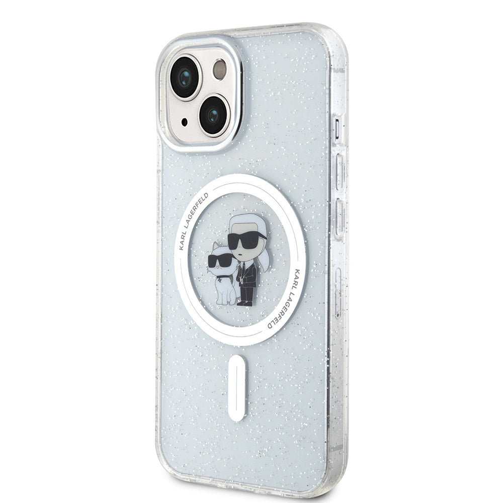 Étui MagSafe pour Apple iPhone 15, Karl Lagerfeld, Paillettes, Transparent