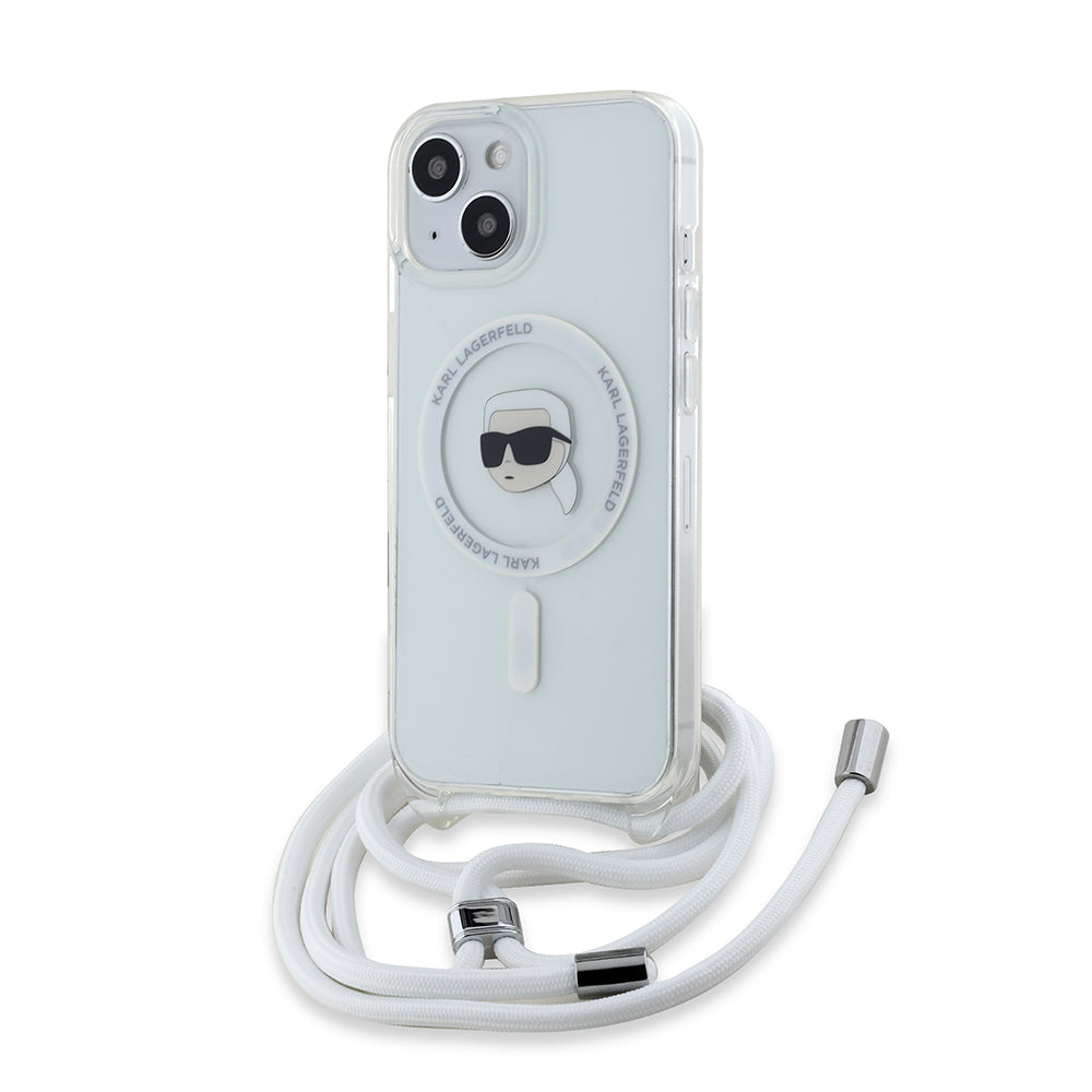 MagSafe Case for Apple iPhone 15, Karl Lagerfeld, IML Crossbody Karl's Head, Transparent