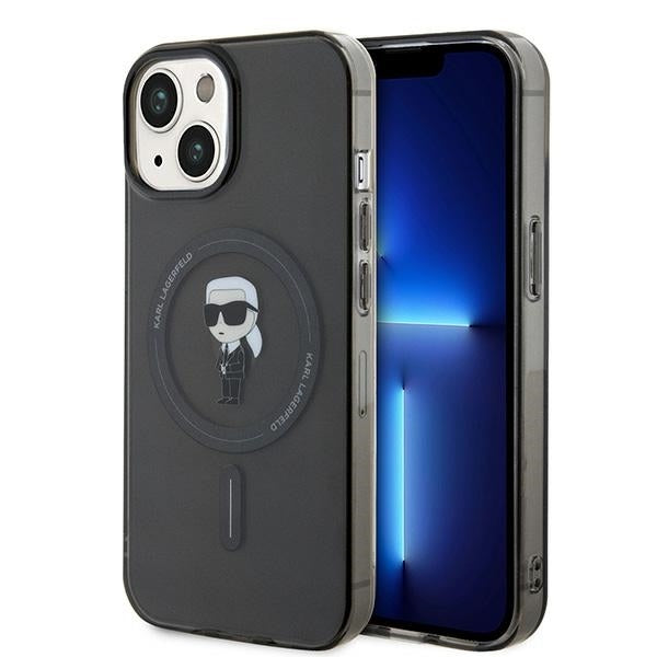 Coque MagSafe pour Apple iPhone 15, Karl Lagerfeld, IML Ikonik Karl, Noire