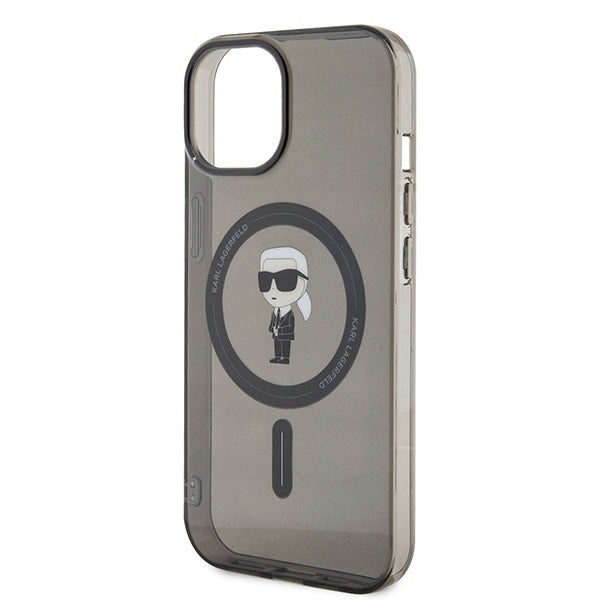 Coque MagSafe pour Apple iPhone 15, Karl Lagerfeld, IML Ikonik Karl, Noire