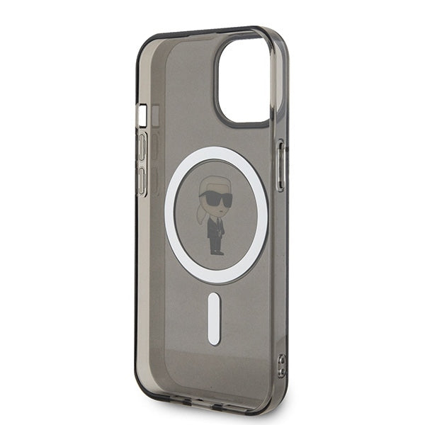 Coque MagSafe pour Apple iPhone 15, Karl Lagerfeld, IML Ikonik Karl, Noire