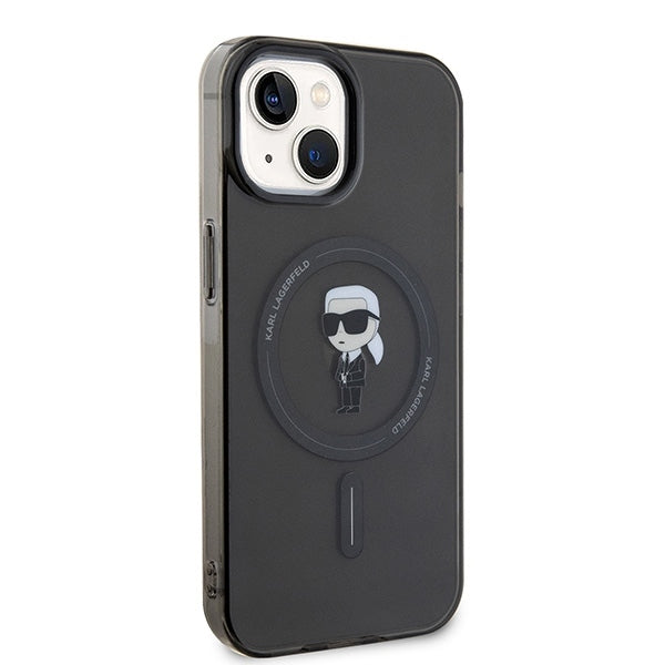 Coque MagSafe pour Apple iPhone 15, Karl Lagerfeld, IML Ikonik Karl, Noire