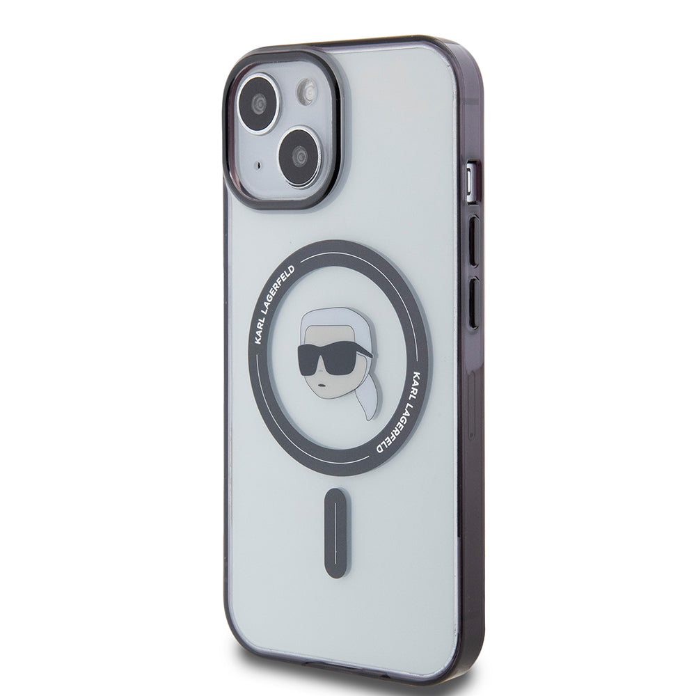 Coque MagSafe pour Apple iPhone 15, Karl Lagerfeld, IML Karl's Head, Transparente