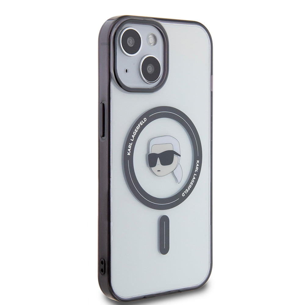 Coque MagSafe pour Apple iPhone 15, Karl Lagerfeld, IML Karl's Head, Transparente