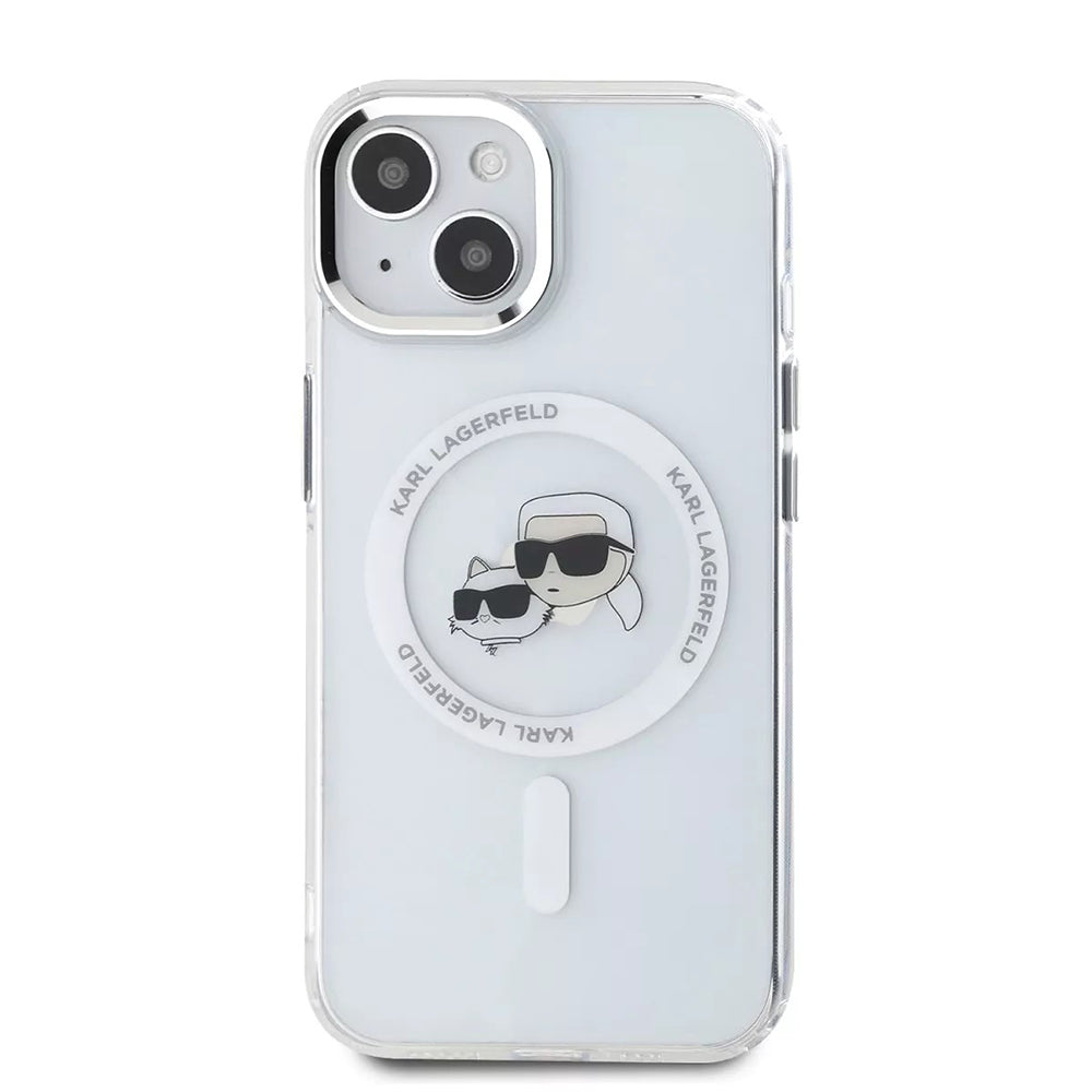 MagSafe Case for Apple iPhone 15, Karl Lagerfeld, IML Metal Karl & Choupette's Heads, White
