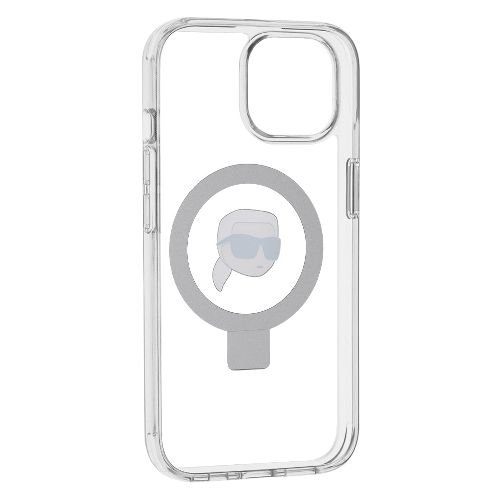 Coque MagSafe pour Apple iPhone 15, Karl Lagerfeld, Ring Stand Karl's Head, Blanche