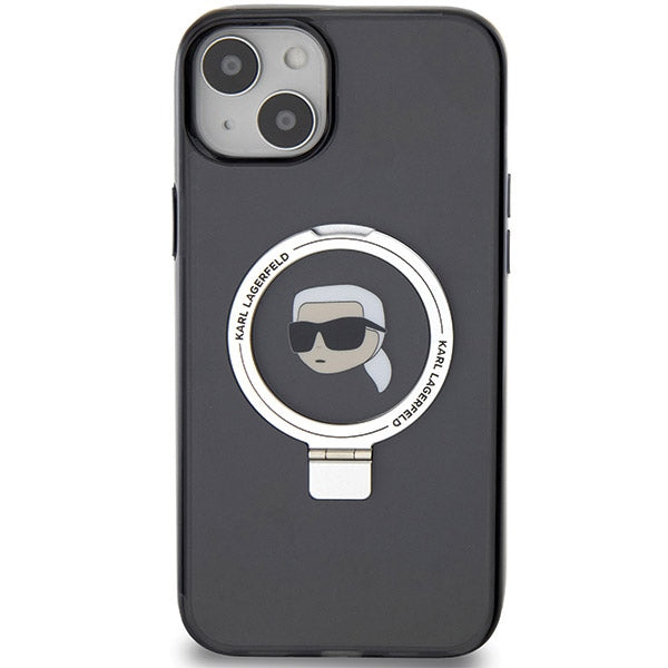 Coque MagSafe pour Apple iPhone 15, Karl Lagerfeld, Ring Stand Karl's Head, Noire