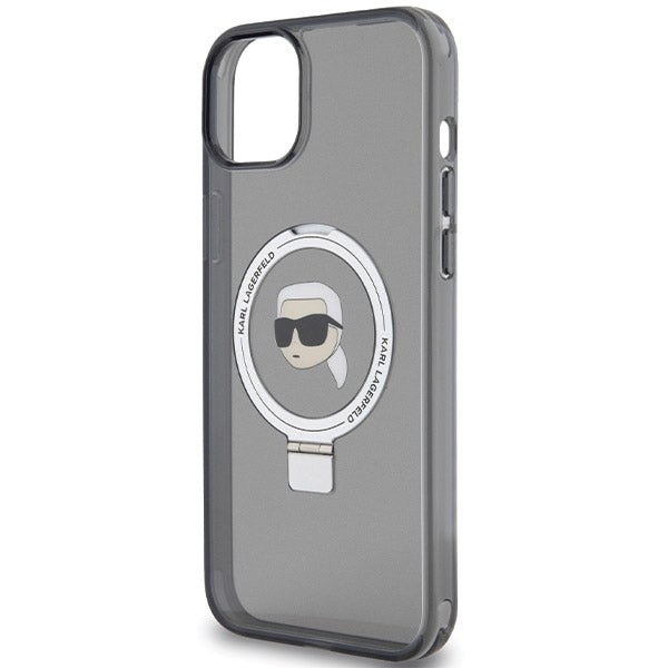 Coque MagSafe pour Apple iPhone 15, Karl Lagerfeld, Ring Stand Karl's Head, Noire
