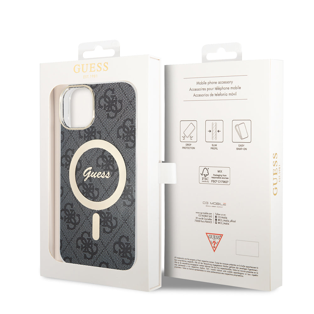 MagSafe Case for Apple iPhone 15 Plus, Guess, IML 4G, Black