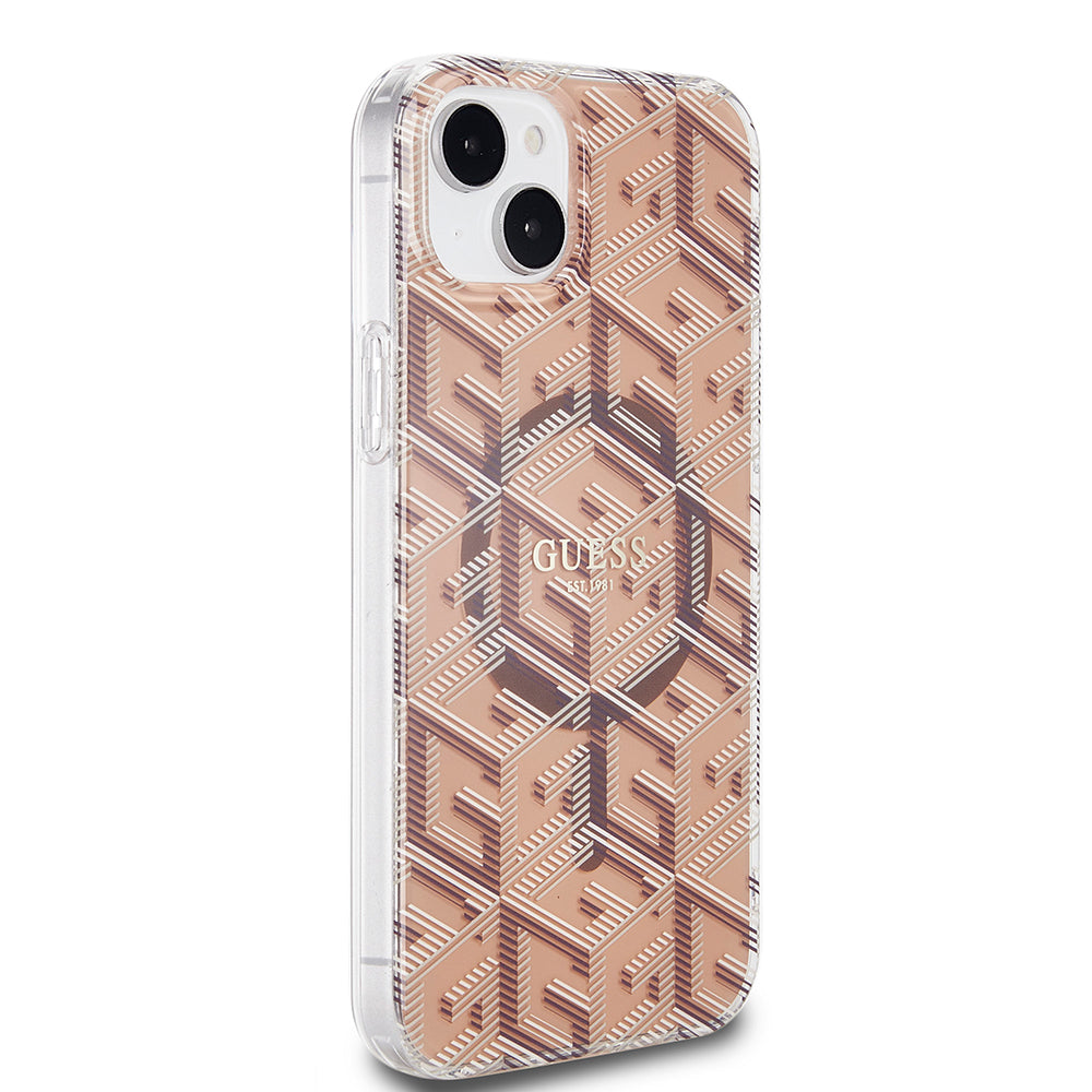 Étui MagSafe pour Apple iPhone 15 Plus, Guess, IML Gcube, Marron