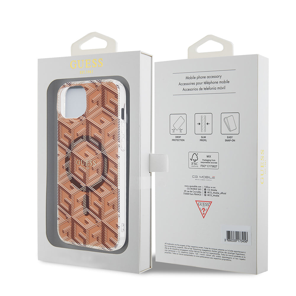 Étui MagSafe pour Apple iPhone 15 Plus, Guess, IML Gcube, Marron