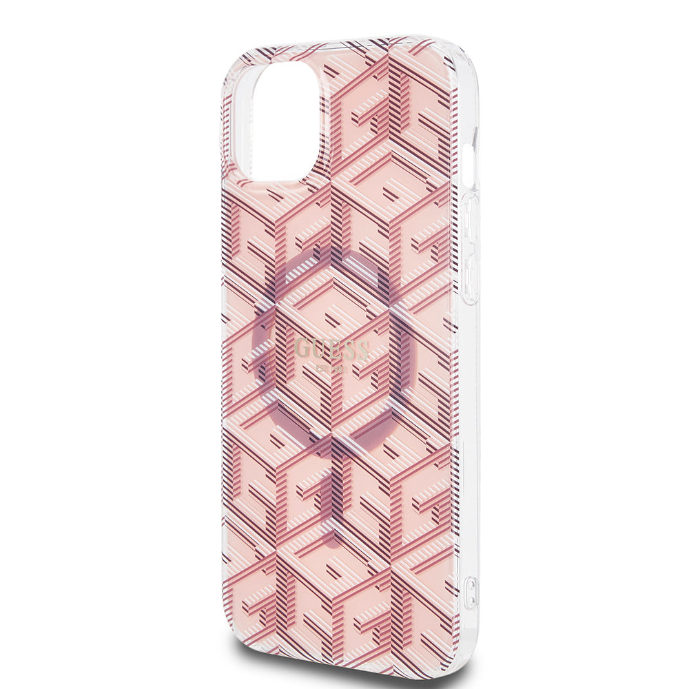 Coque MagSafe pour Apple iPhone 15 Plus, Guess, IML Gcube, Rose
