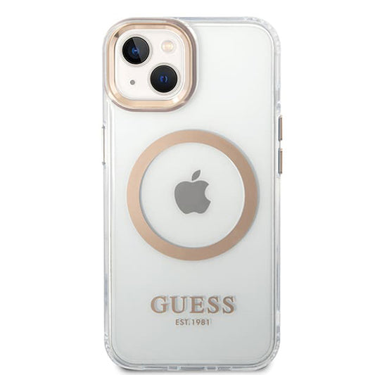 Étui MagSafe pour Apple iPhone 15 Plus, Guess, Contour Métallique, Doré