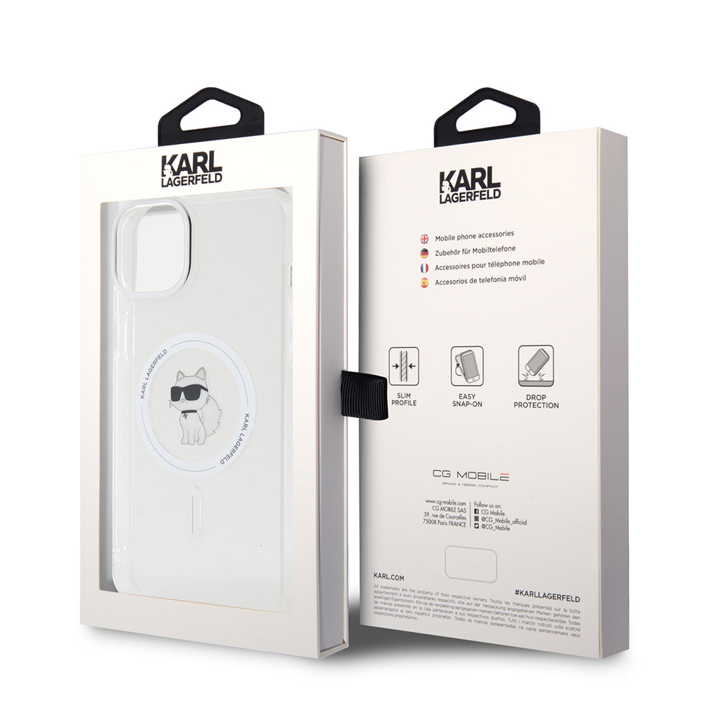Coque MagSafe pour Apple iPhone 15 Plus / 14 Plus, Karl Lagerfeld, IML Choupette, Transparente