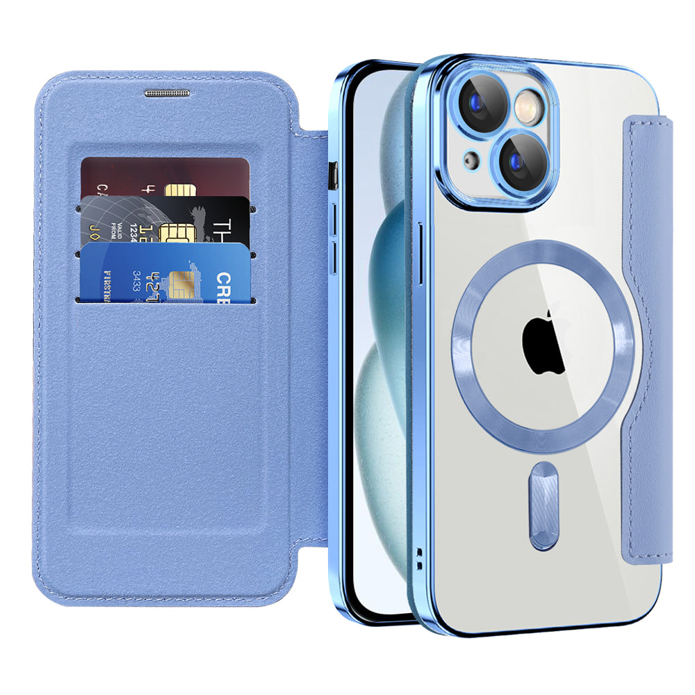 Coque MagSafe pour Apple iPhone 15 Plus, Techsuit, SmartMag Book, Bleu