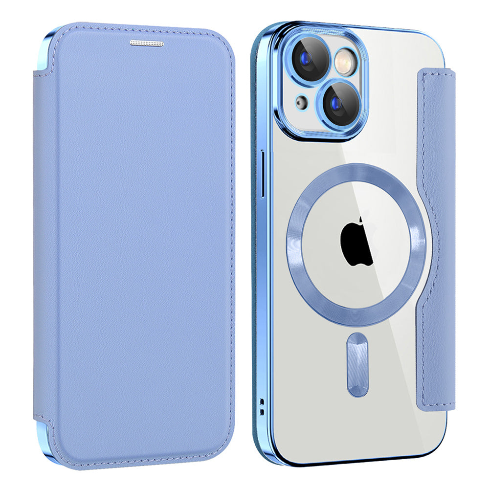 Coque MagSafe pour Apple iPhone 15 Plus, Techsuit, SmartMag Book, Bleu