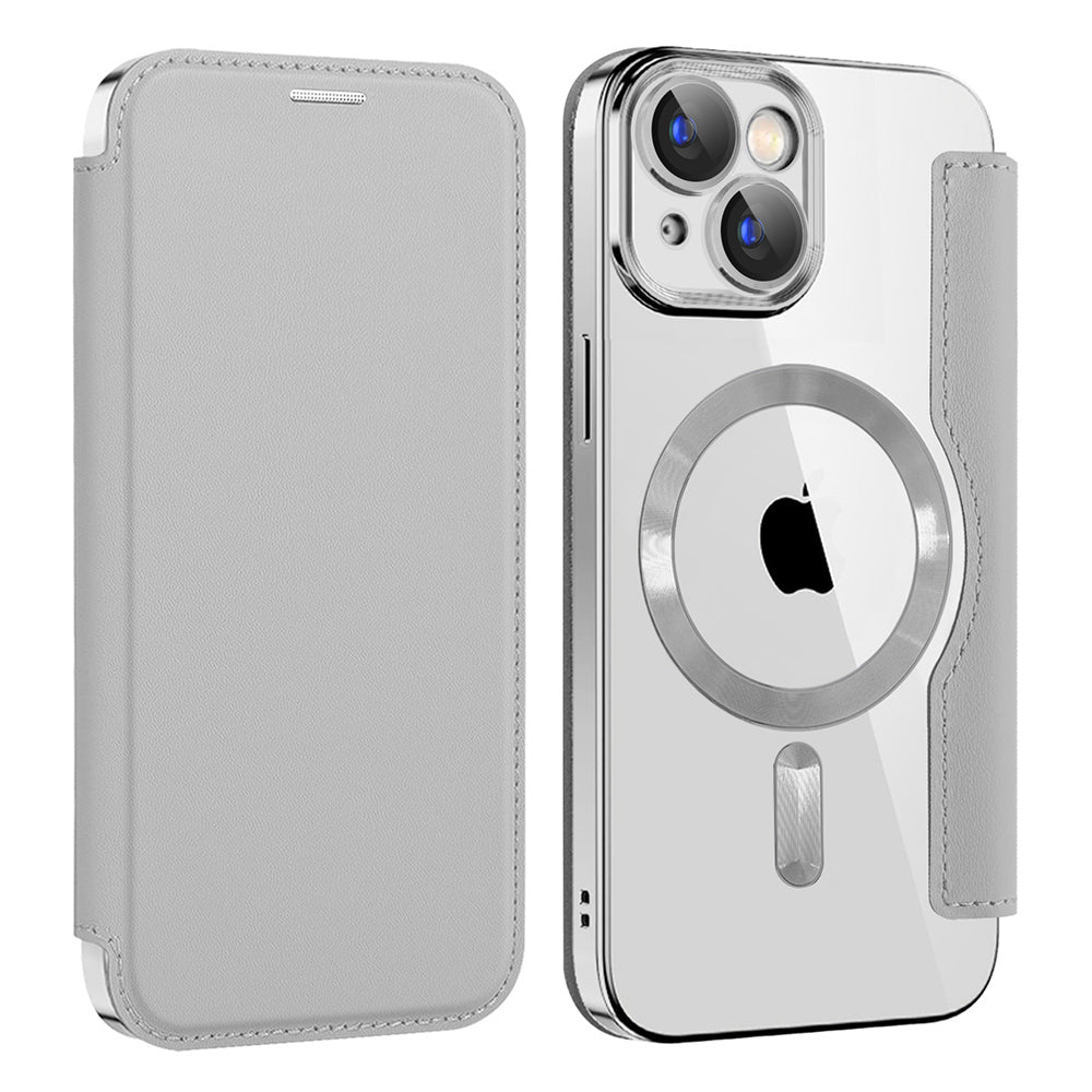 Coque MagSafe pour Apple iPhone 15 Plus, Techsuit, SmartMag Book, Gris